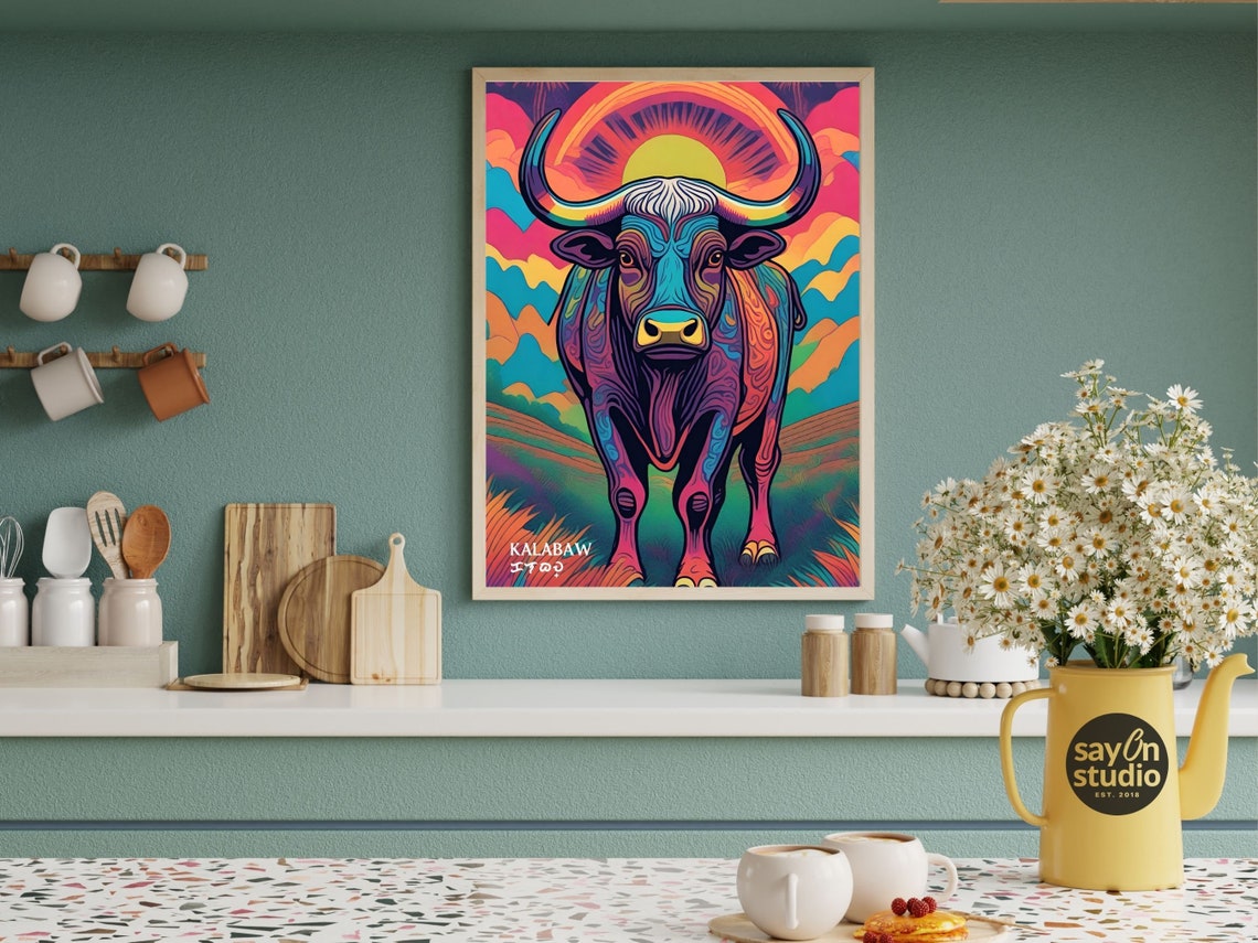 Philippine Carabao Kalabaw Psychedelic Rainbow Sunset Animal Poster - Image 2