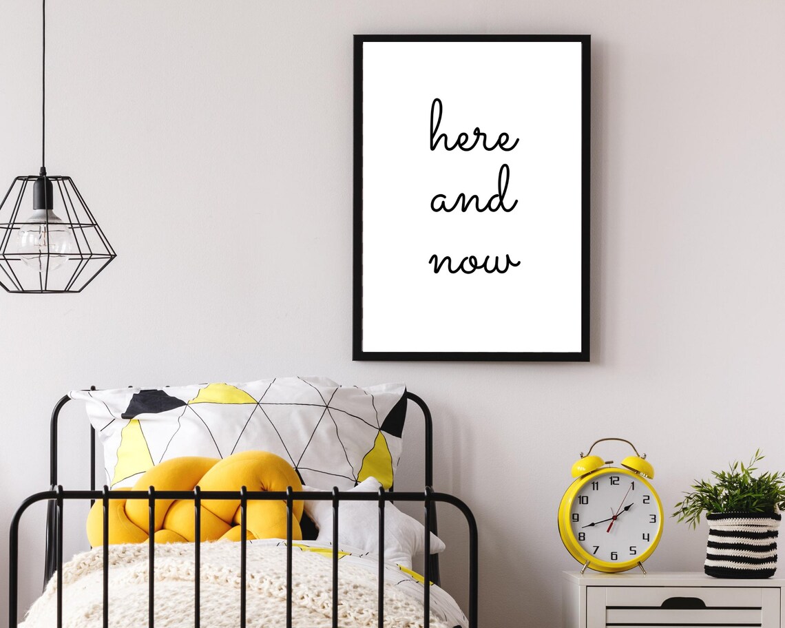 Here And Now Black Script Typography Mindfulness Yoga Calm Quote Poster - Image 2