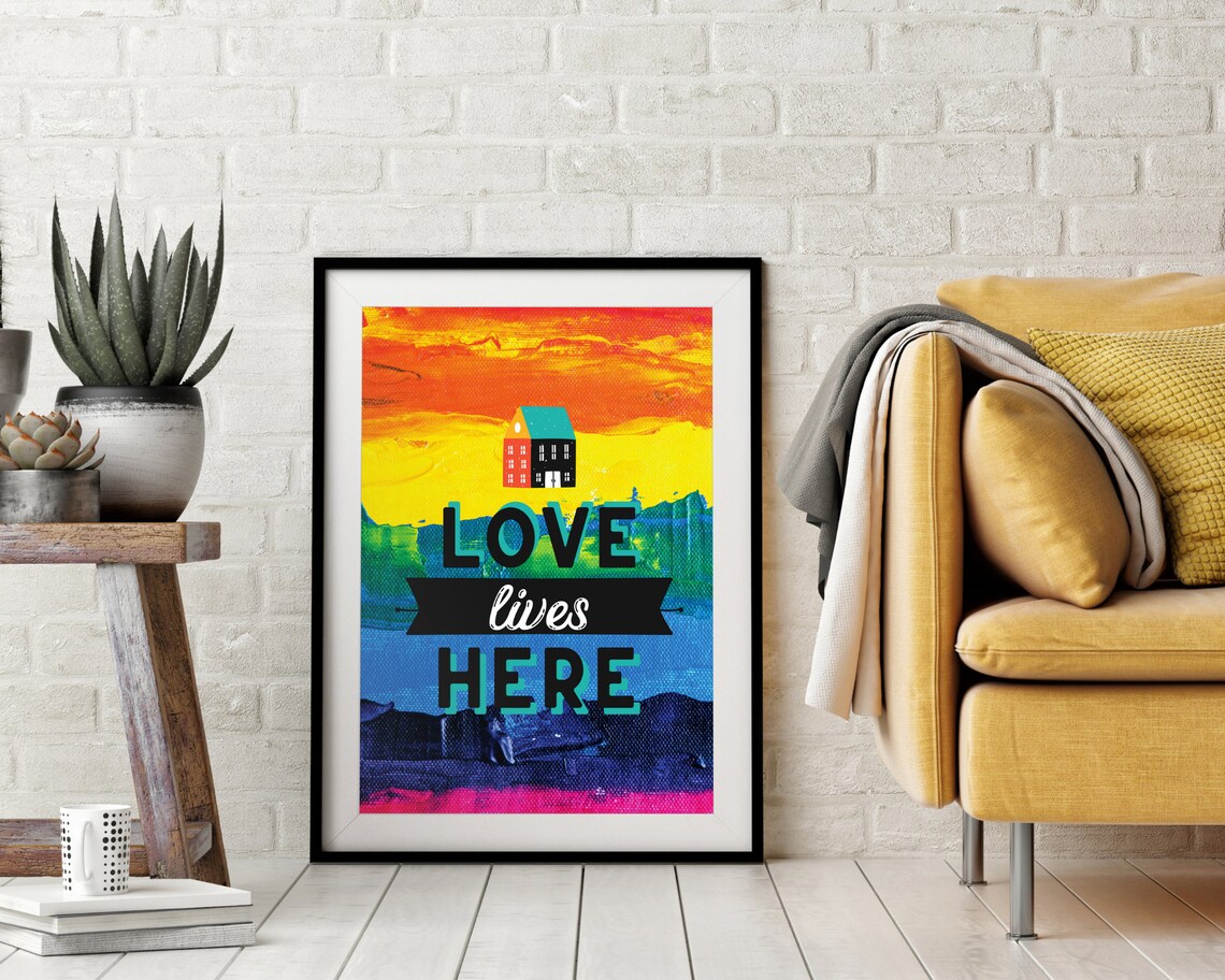 Love Lives Here Home Decor, Rainbow Art Print
