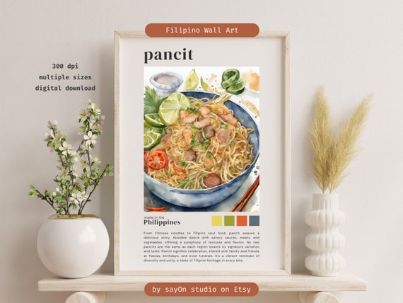 Filipino Festival Food Painting Pinoy Pancit Noodle Poster Aesthetic Kitchen Wall Decor Philippine Culture Art