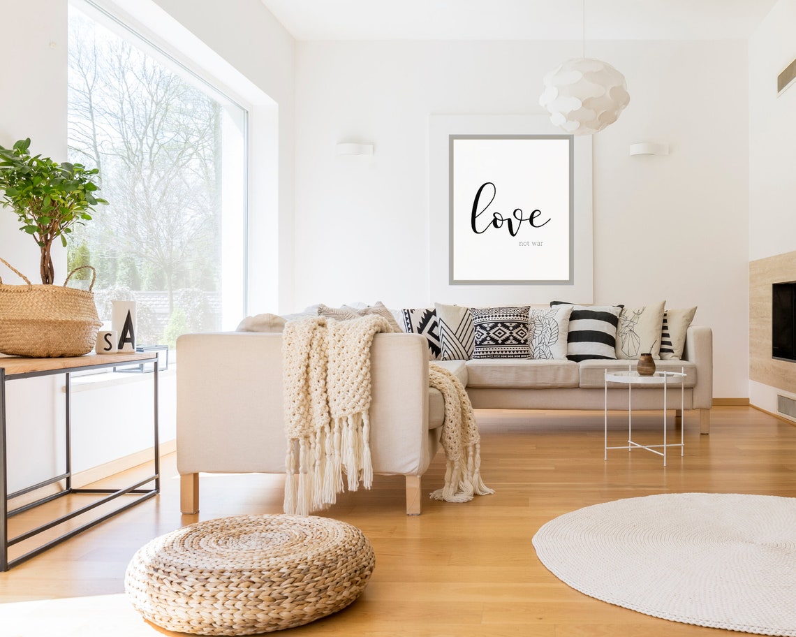 Love Not War Elegant Script Minimalist Black And White Wall Art - Image 3