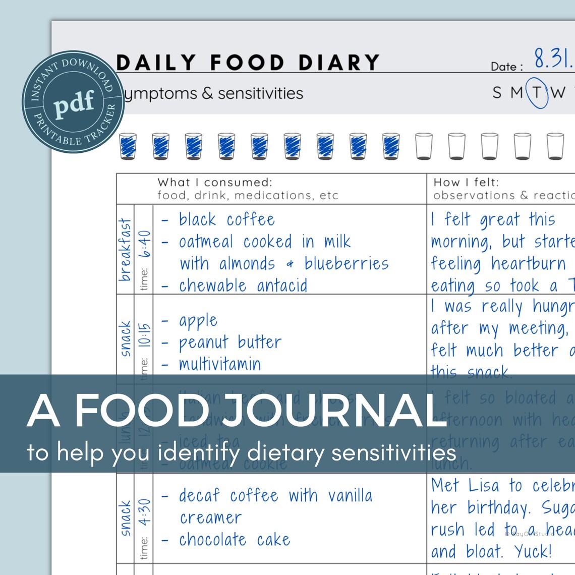 Food Sensitivities Journal, Minimalist Planner Inserts - Image 2