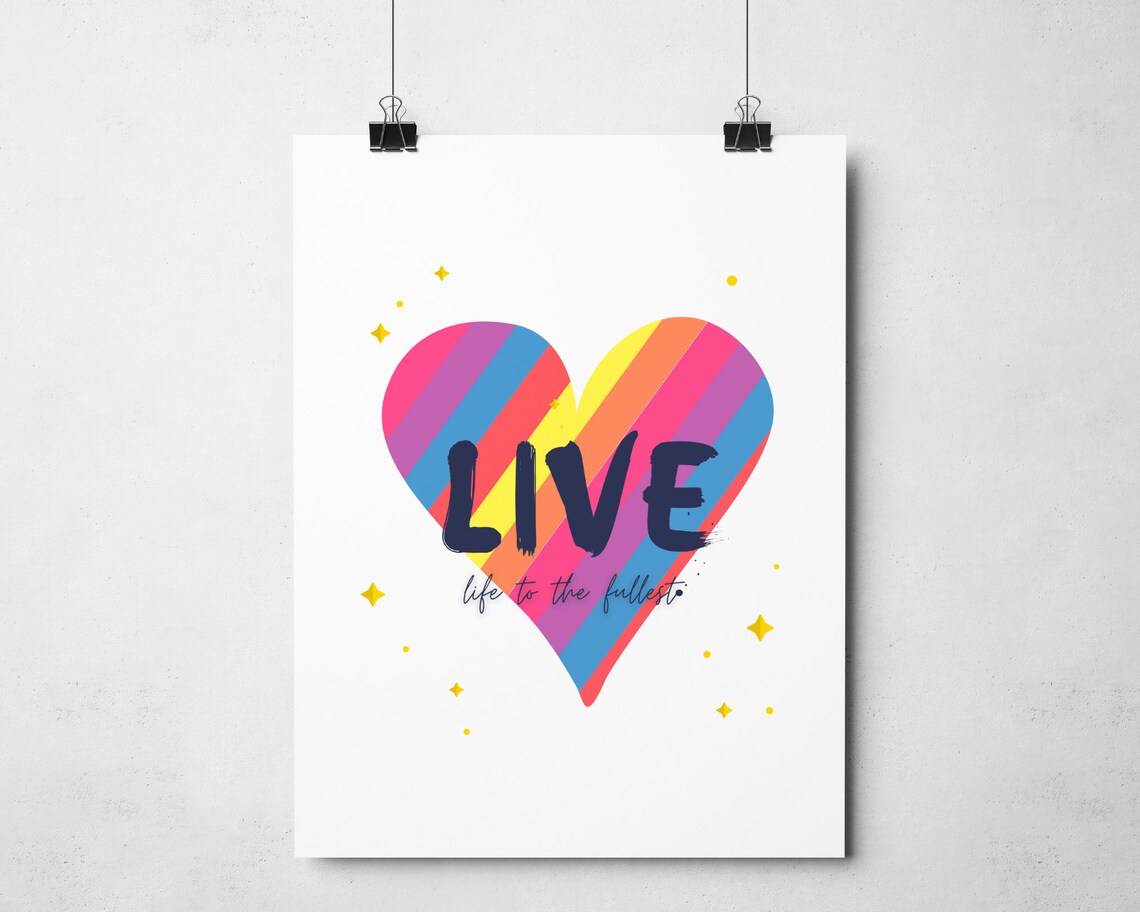 Live Life To The Fullest Rainbow Heart Inspirational Quote Wall Art Poster - Image 2
