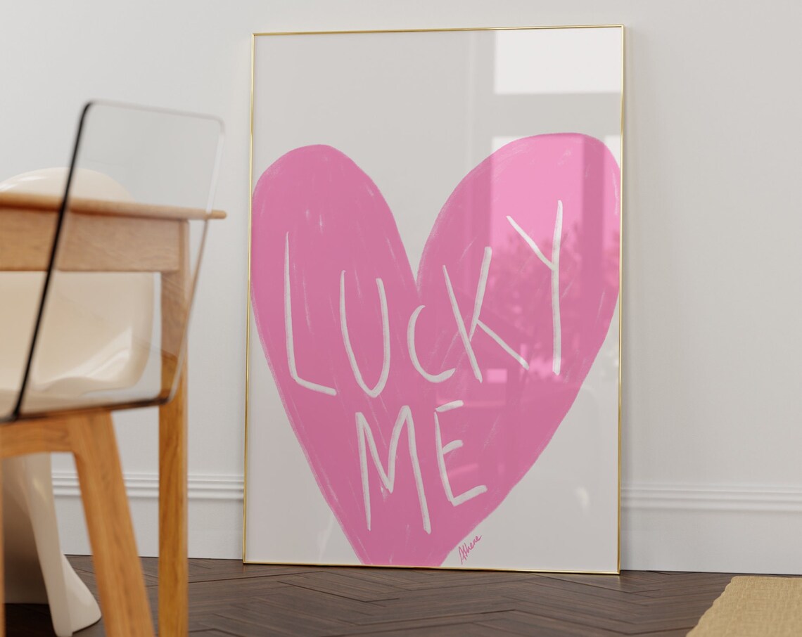 Lucky Me Cute Pink Wall Art, Danish Pastel Print