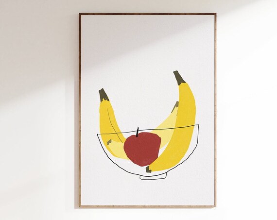 Fruit Bowl Cute Kitchen Art Boho Line Print
