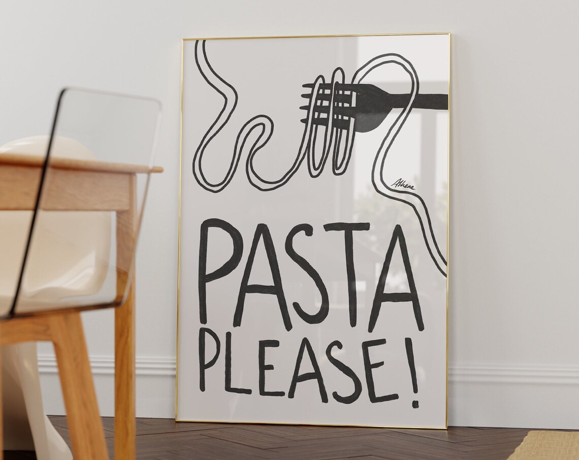 Pasta Please Funny Black White Kitchen Food Typography Poster