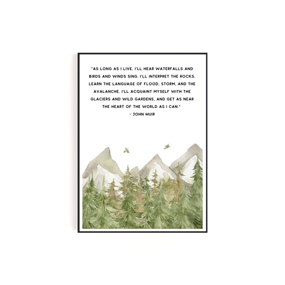 John Muir Heart of the World Nature Quote Mountain Art Poster
