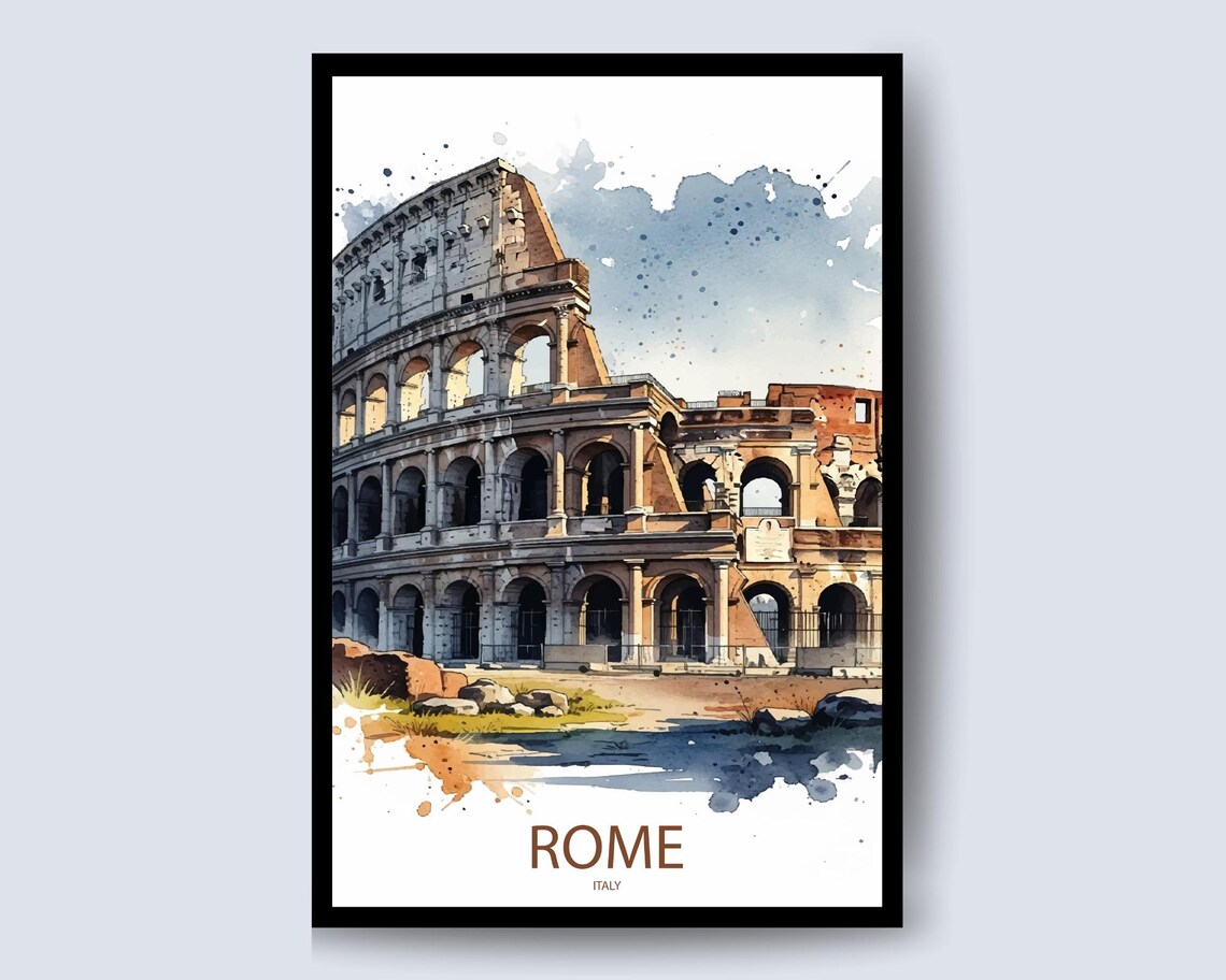 Rome Italy Colosseum Watercolor Artistic Sketch Travel Poster