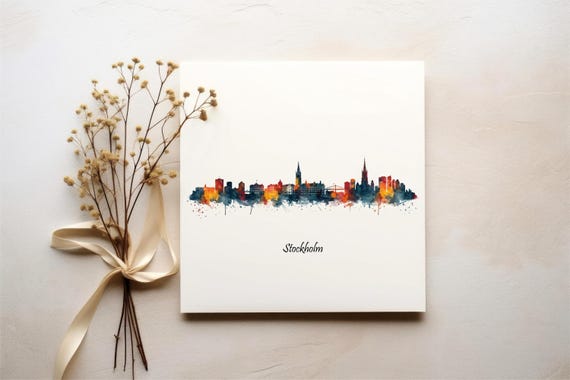 Stockholm Watercolor Skyline Art Print Sweden Nordic Decor