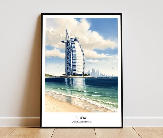 Dubai Skyscraper Watercolor Travel Poster Art Print