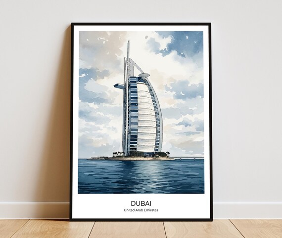 Dubai Skyscraper Watercolor Travel Art Print Home Office