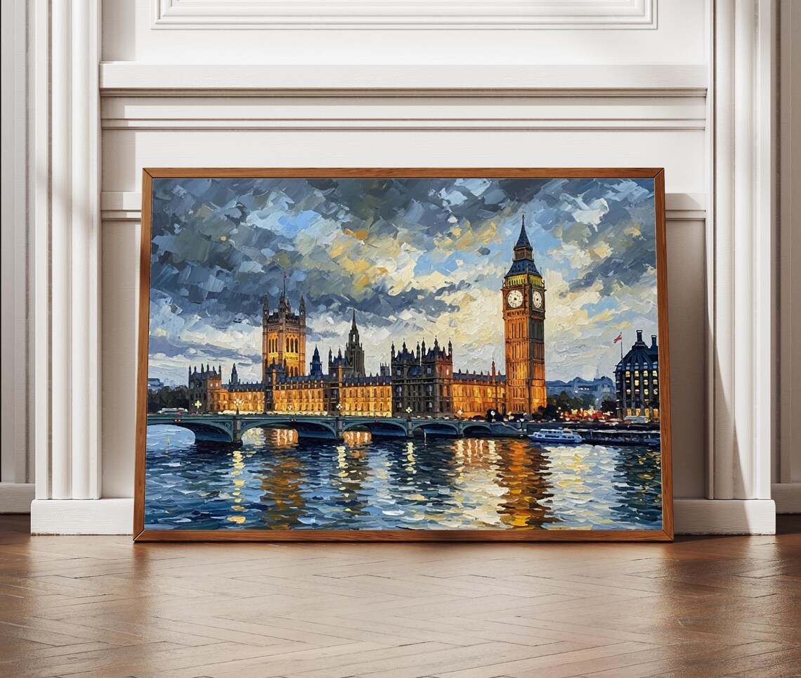 Big Ben Houses Of Parliament London Dusk Thames Oil Painting Poster