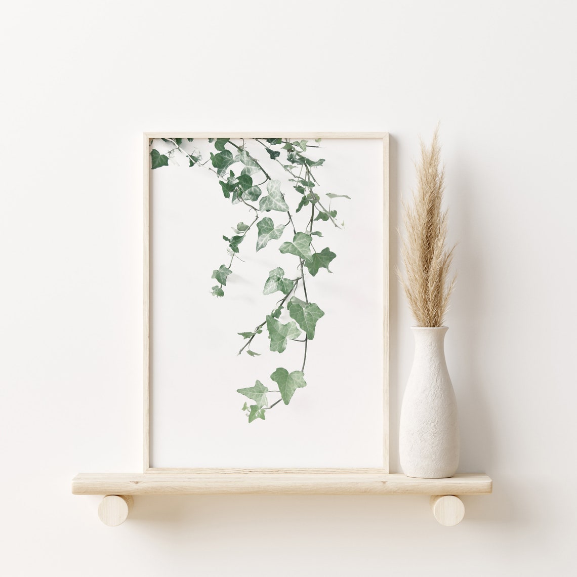 Minimalist Trailing Ivy Leaves Botanical Line Art Green Plant Poster