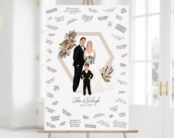 John and Raleigh Hexagonal Wedding Guest Book Portrait Poster