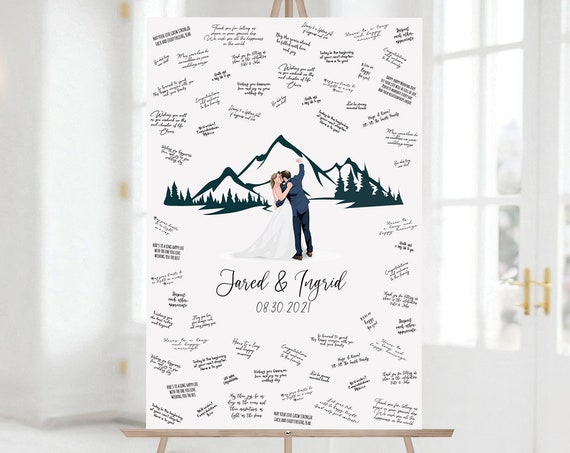 Mountain Wedding Guest Book Alternative Couple Portrait Poster