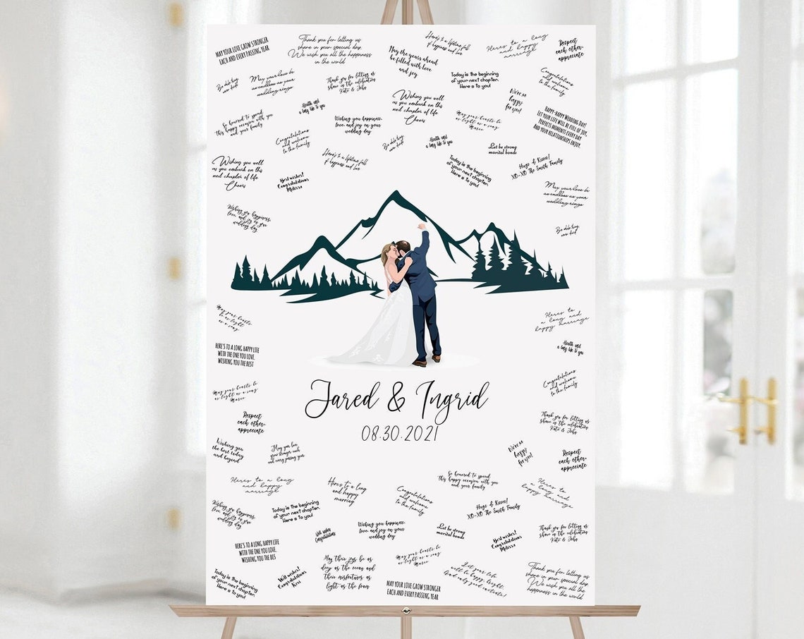 Mountain Wedding Guest Book Alternative Couple Portrait Poster