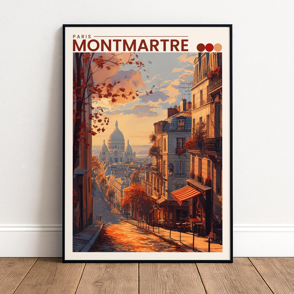 Paris Montmartre Sacre Coeur Autumn Street Scene Travel Poster