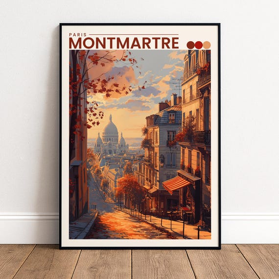 Paris Montmartre Poster Sacre Coeur Sunset Wall Art France Travel Print