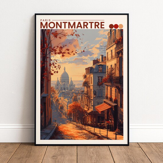 Paris Montmartre Sacre Coeur Autumn Street Scene Travel Poster