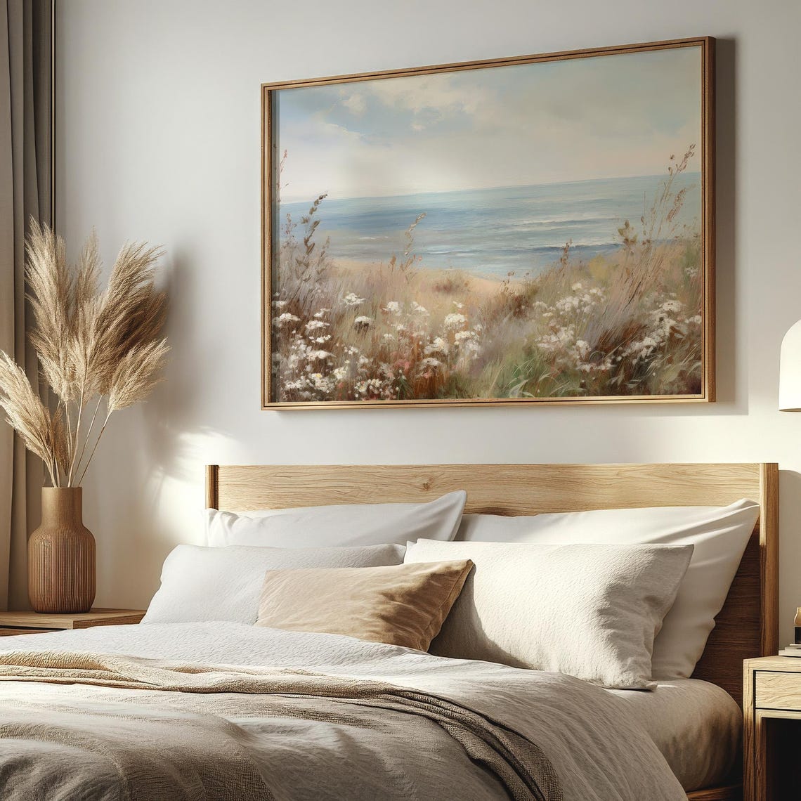 Summer Coastal Meadow White Wildflowers Seaside Ocean Art Poster - Image 3
