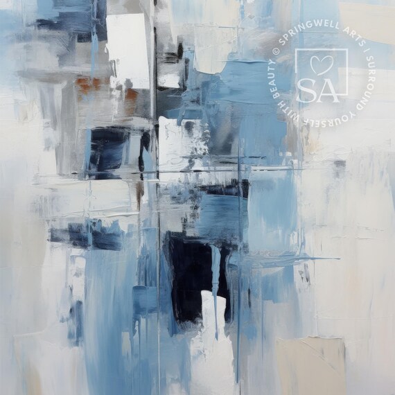 Textured Blue And White Abstract Layers Modern Coastal Art Poster