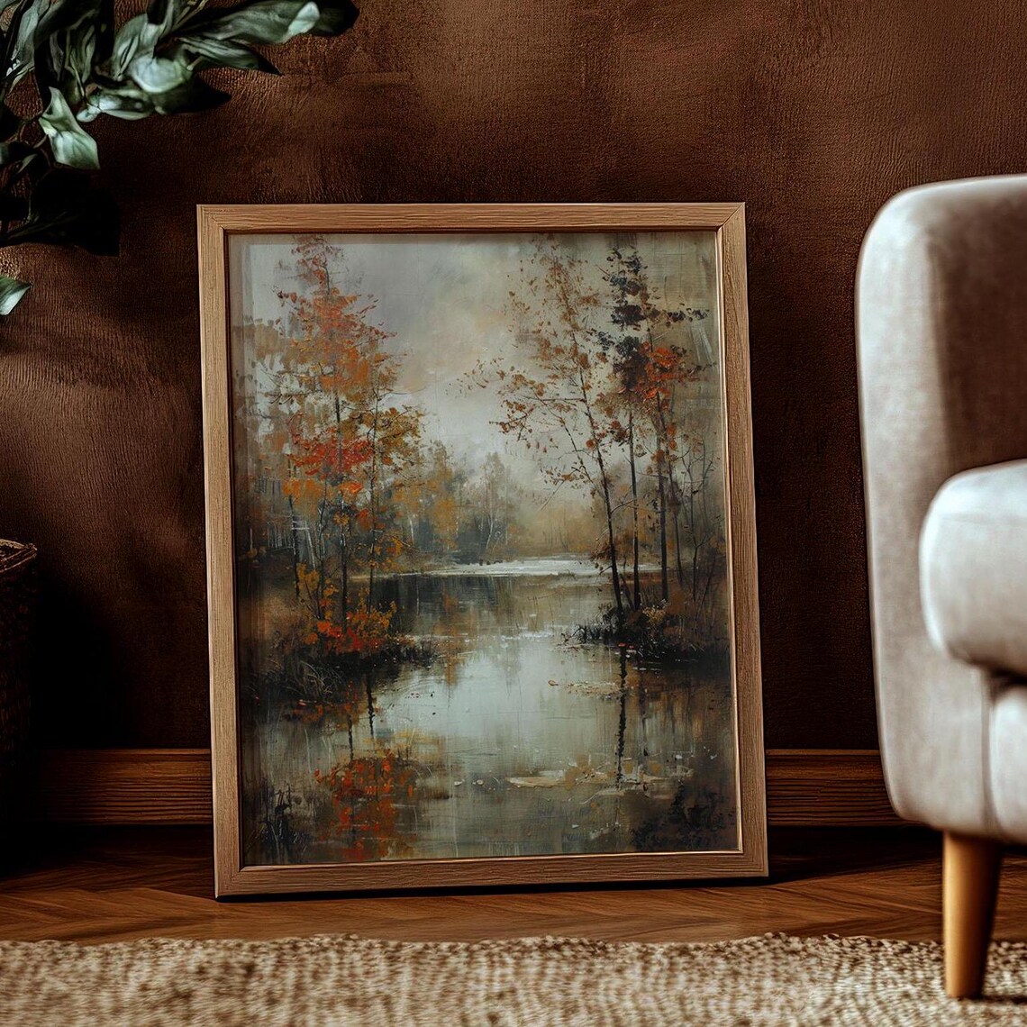Fall Forest Landscape Painting, Rustic Autumn Lake Art Print - Image 3