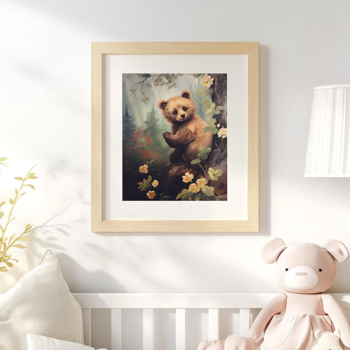 Baby Bear Cub Forest Painting Cute Woodland Nursery Wall Decor Poster - Image 4