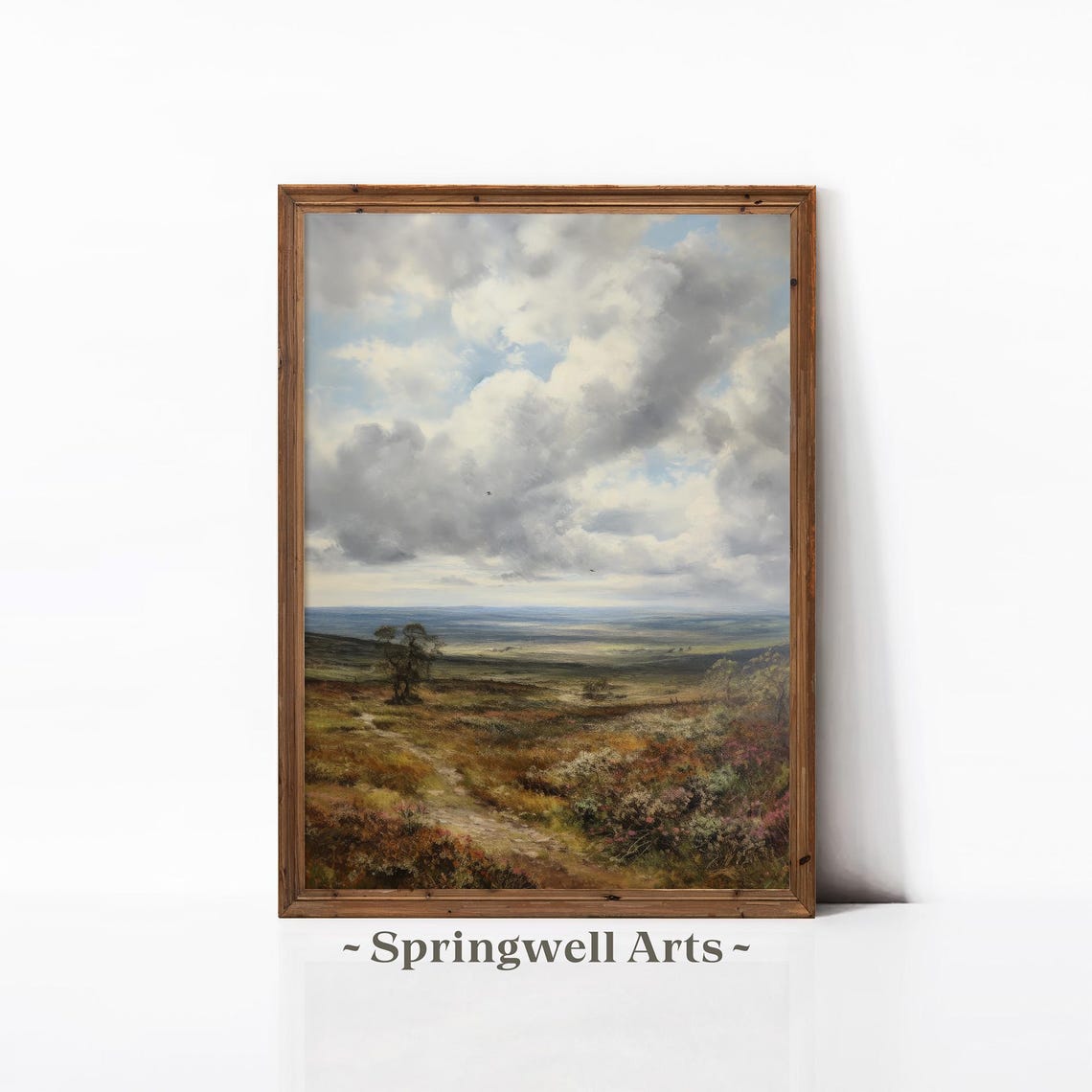 Windswept Moorland Cloudy Sky Antique Countryside Landscape Poster