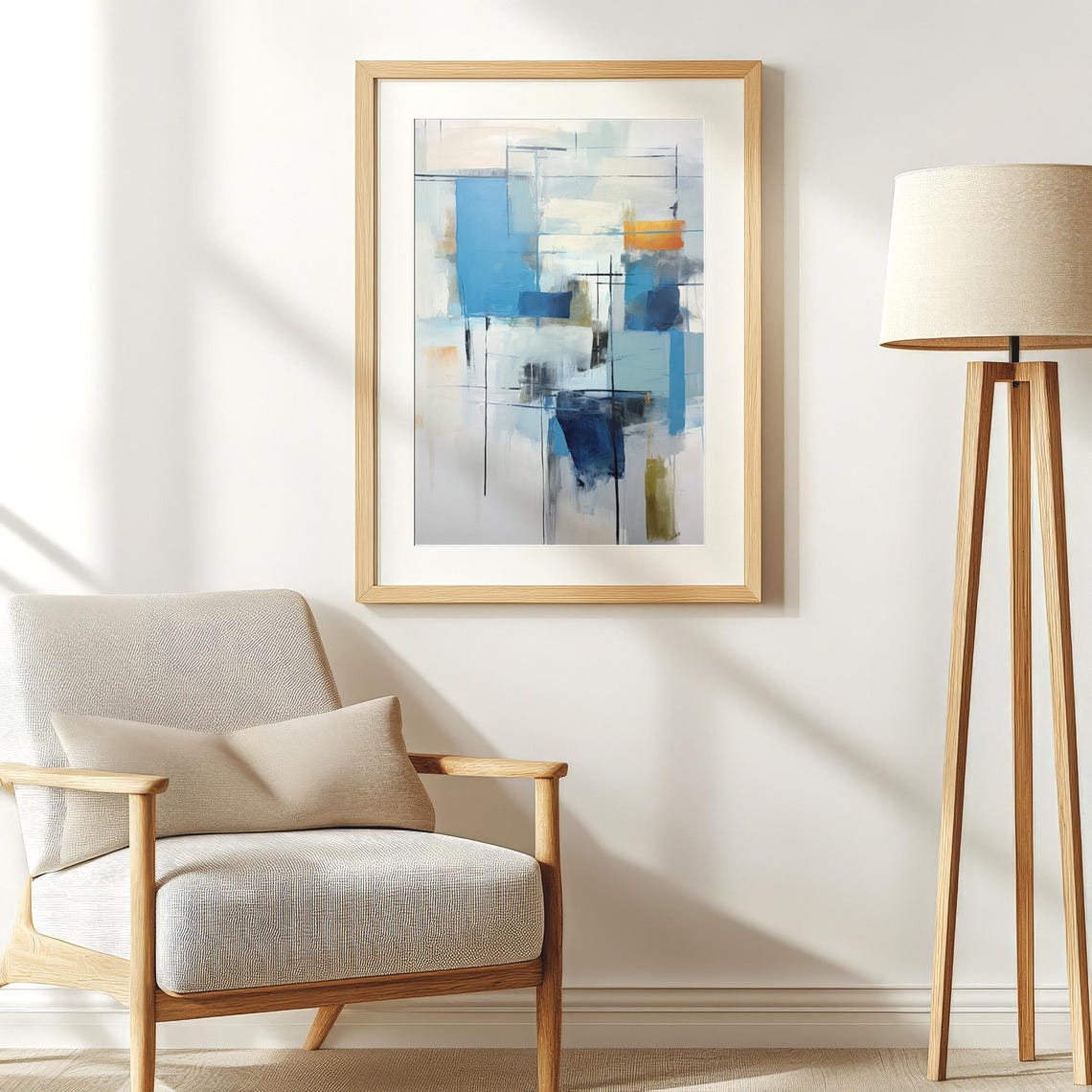 Blue And White Geometric Abstract Blocks Modern Minimalist Art Poster - Image 3