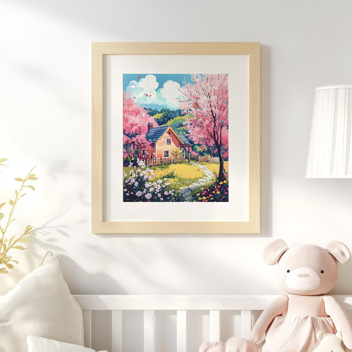 Spring Farmhouse Cottage Cherry Blossom Trees Painting Country Home Wall Art - Image 5