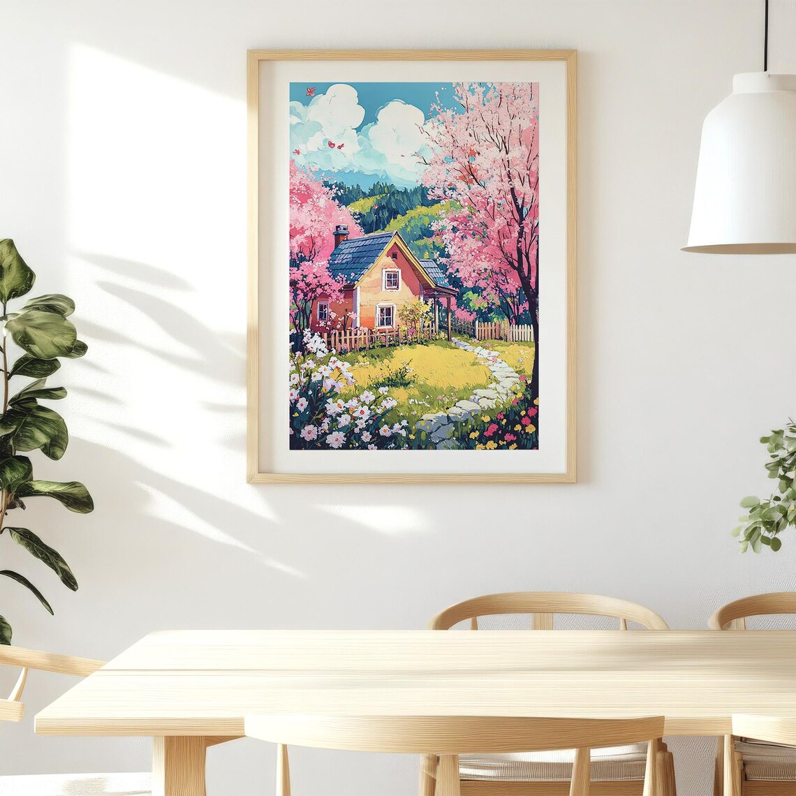 Spring Farmhouse Cottage Cherry Blossom Trees Painting Country Home Wall Art - Image 3