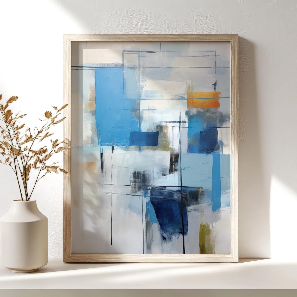 Blue And White Geometric Abstract Blocks Modern Minimalist Art Poster - Image 2