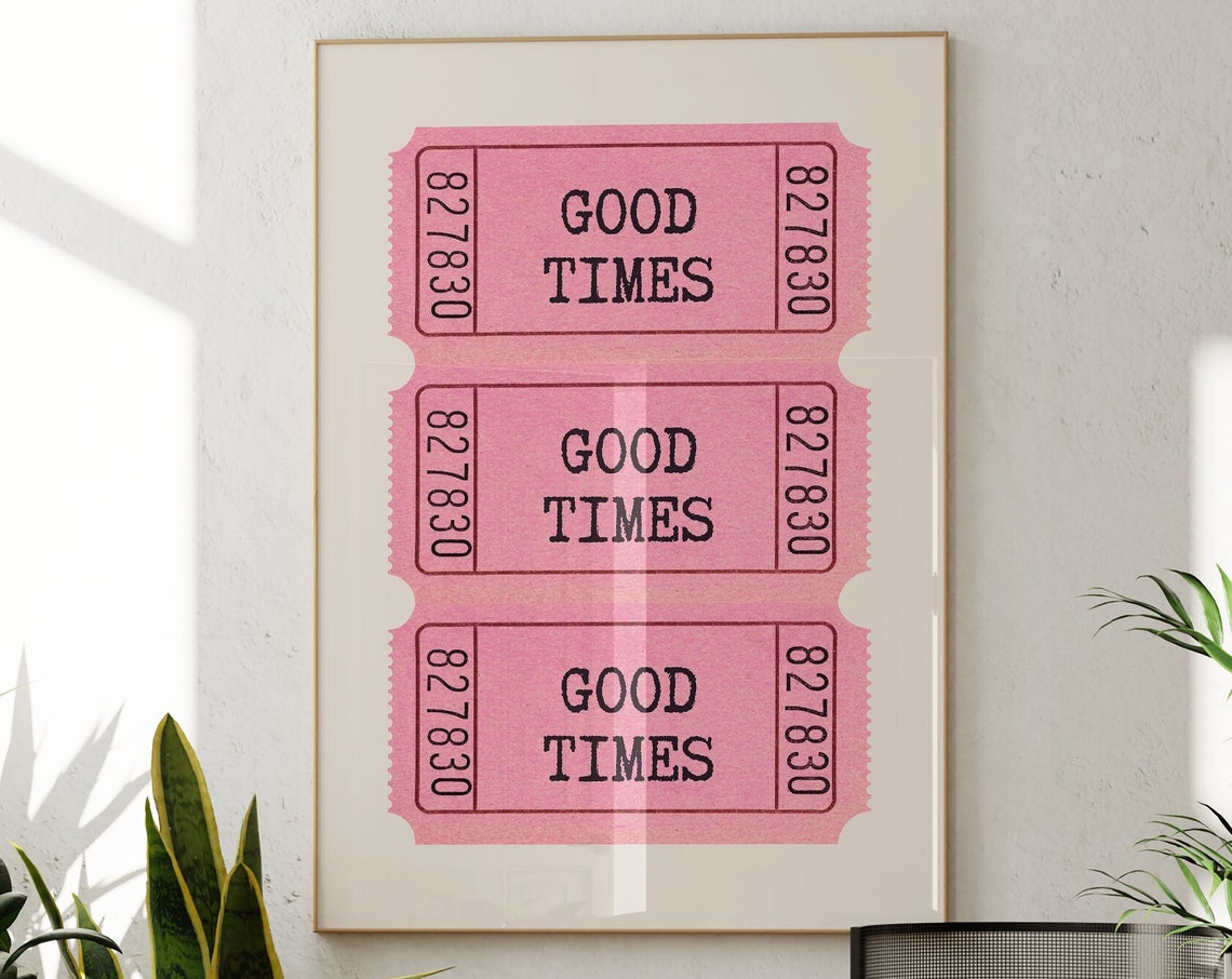 Good Times Pink Retro Ticket Stubs Stack Fun Party Vintage Wall Art - Image 2