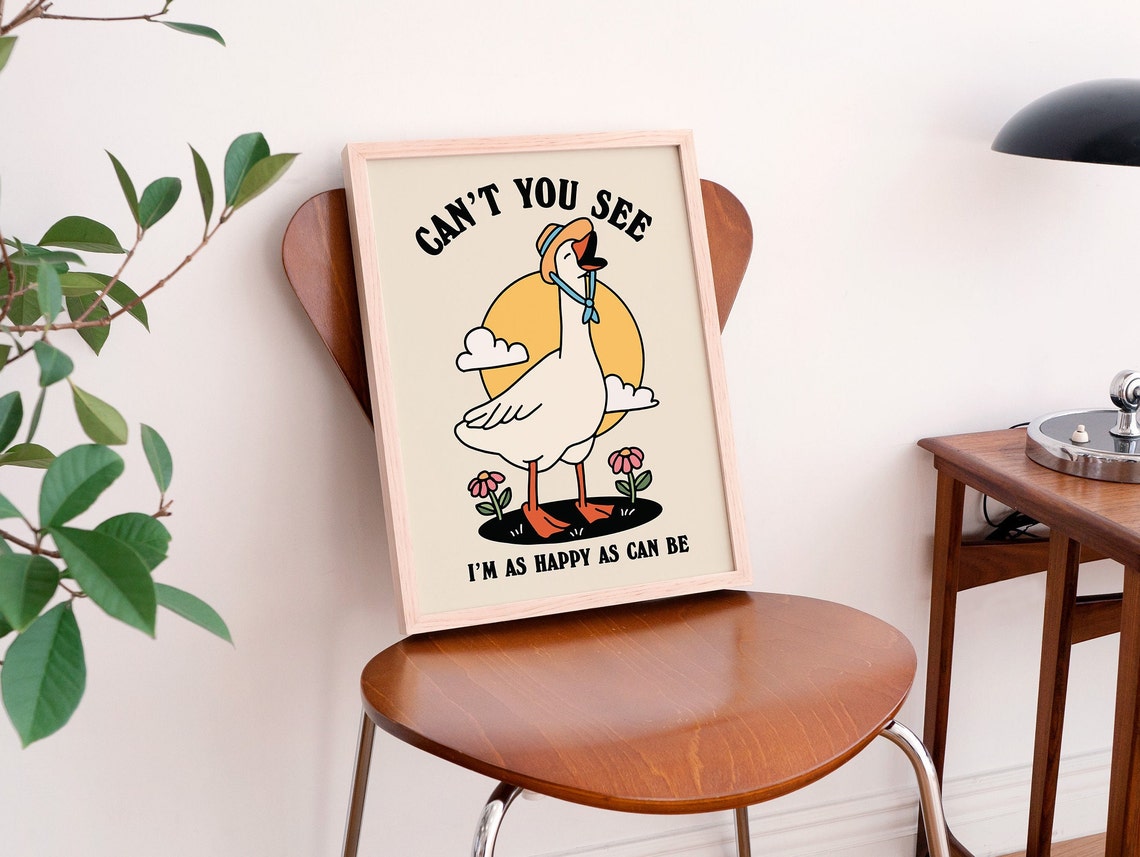 Can't You See I'm As Happy As Can Be Cute Goose Sun Hat Quote Poster - Image 3
