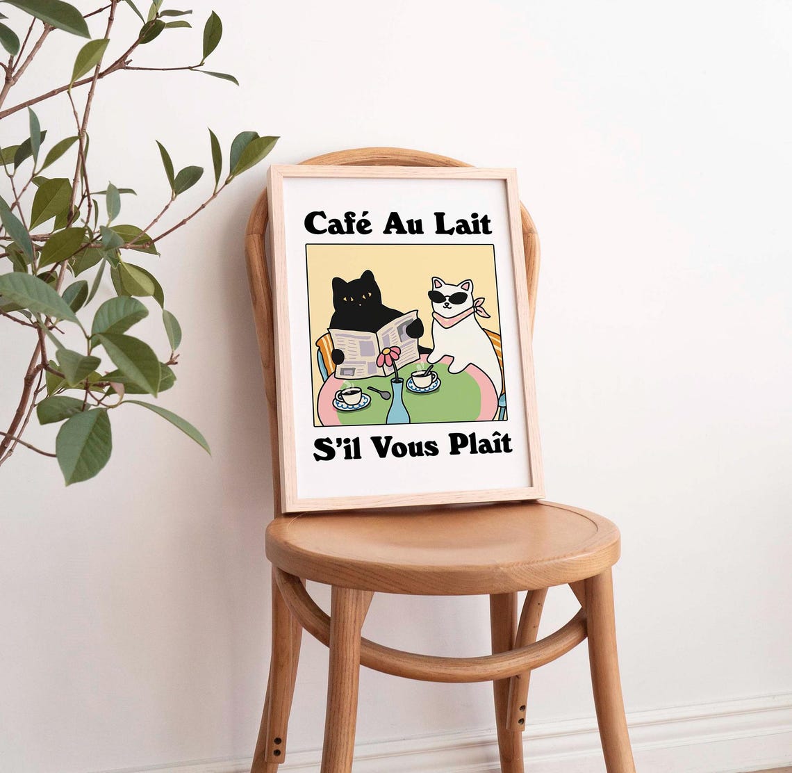 Cafe Au Lait Funny French Cats Bistro Coffee Kitchen Wall Poster - Image 4