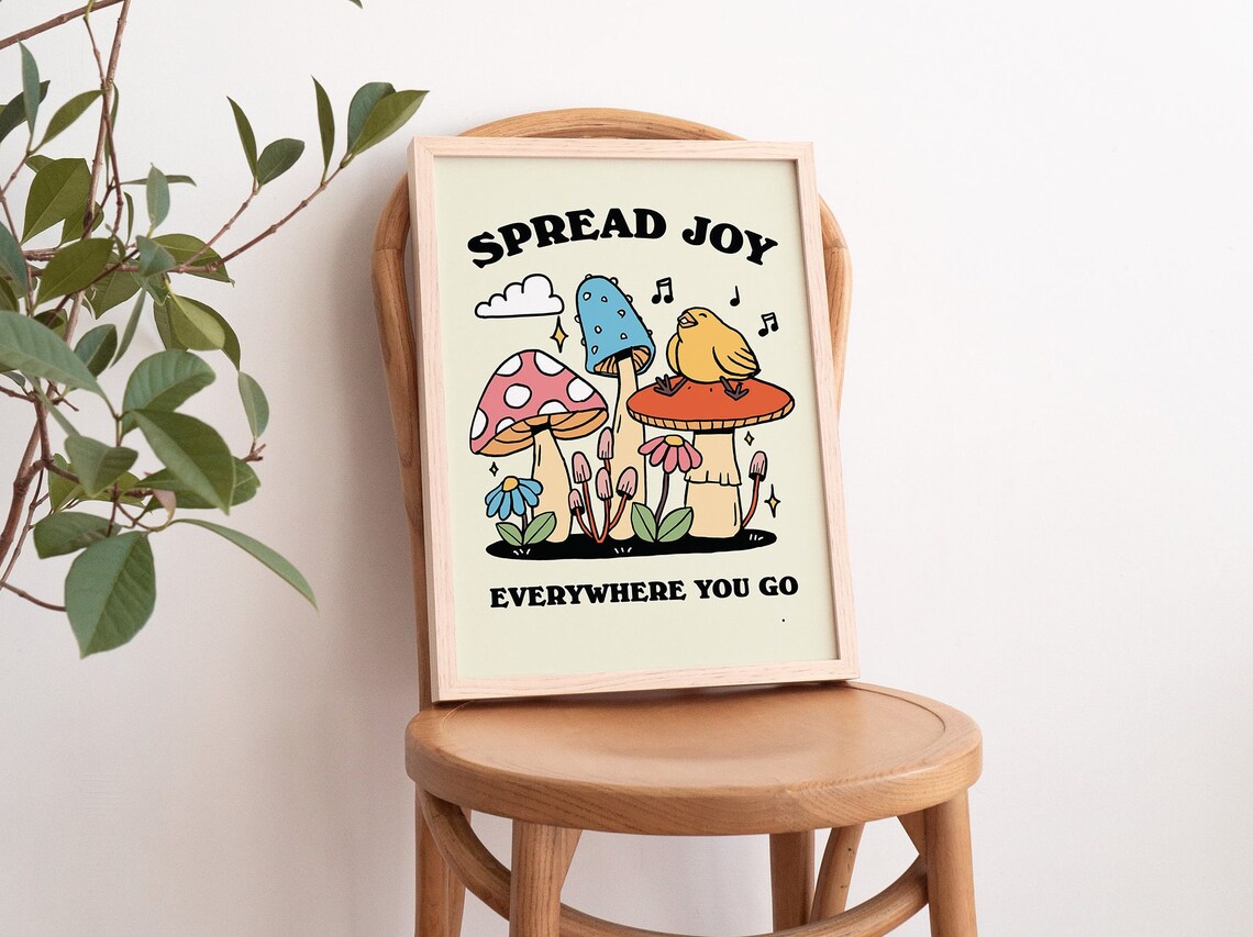 Groovy Mushroom Poster, Retro Cottagecore Nursery - Image 3