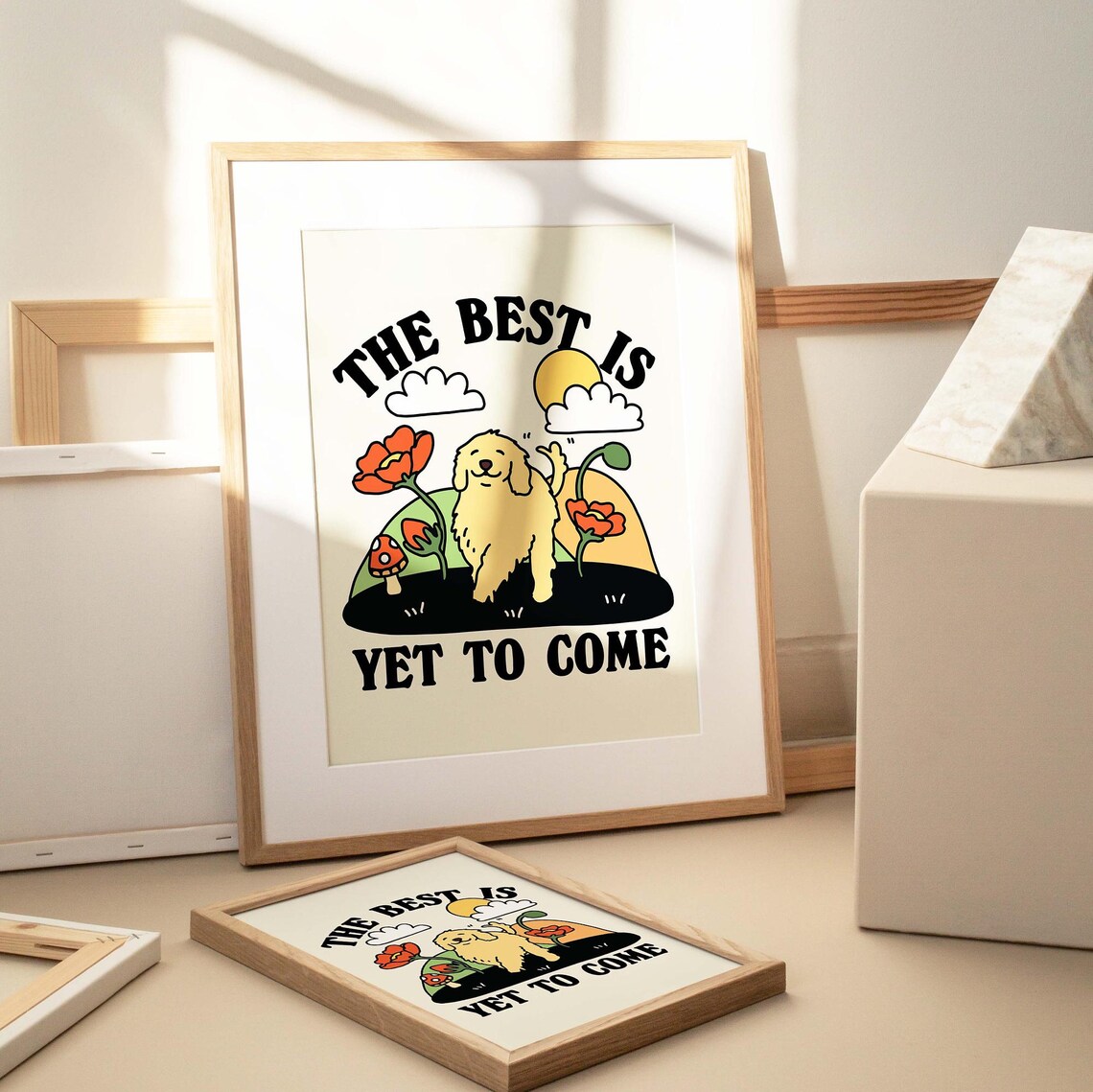 The Best Is Yet to Come Retro Golden Dog Floral Quote Poster - Image 2