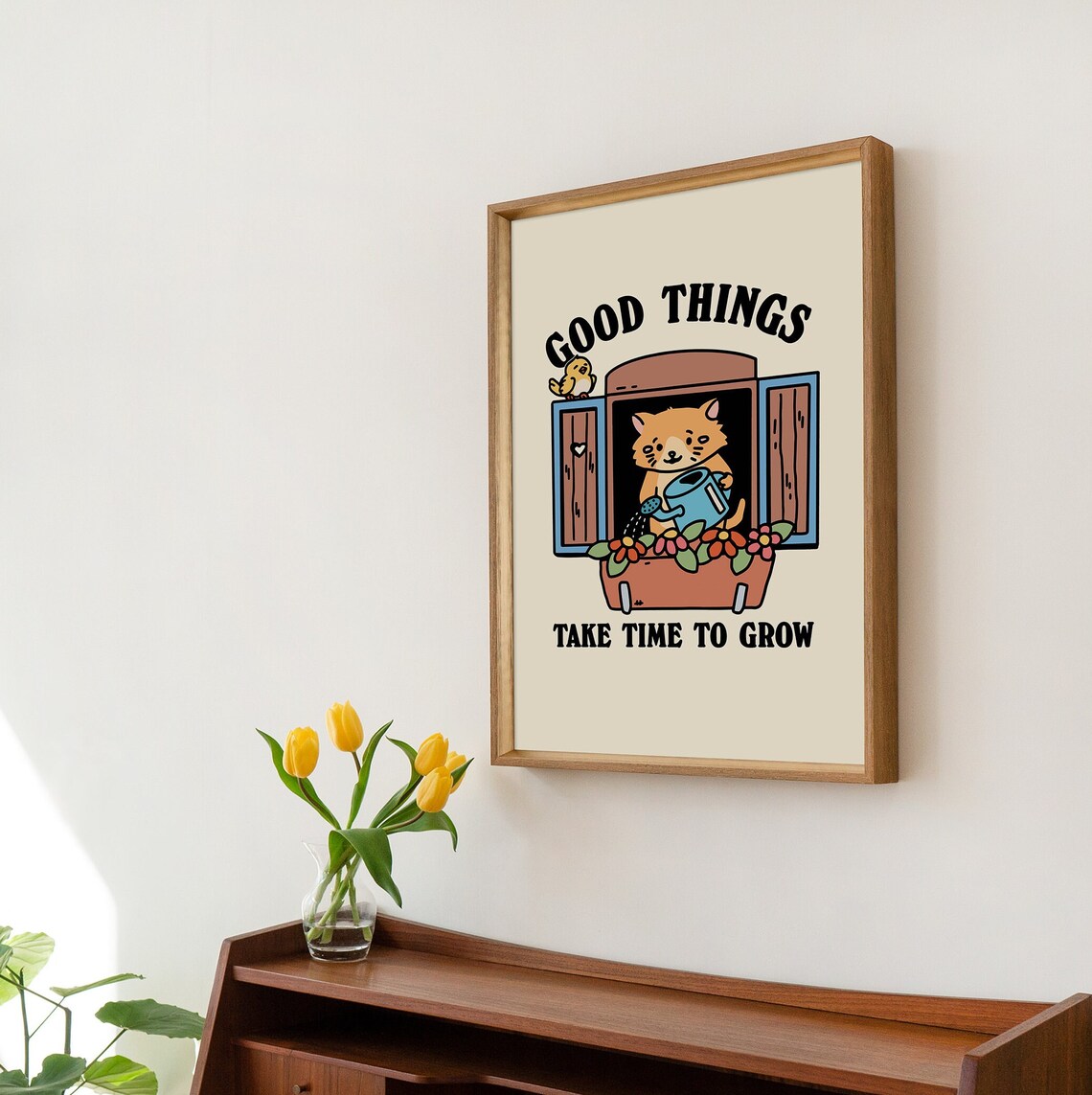 Cat Flowers Wall Print, Cottagecore Nursery Decor - Image 2
