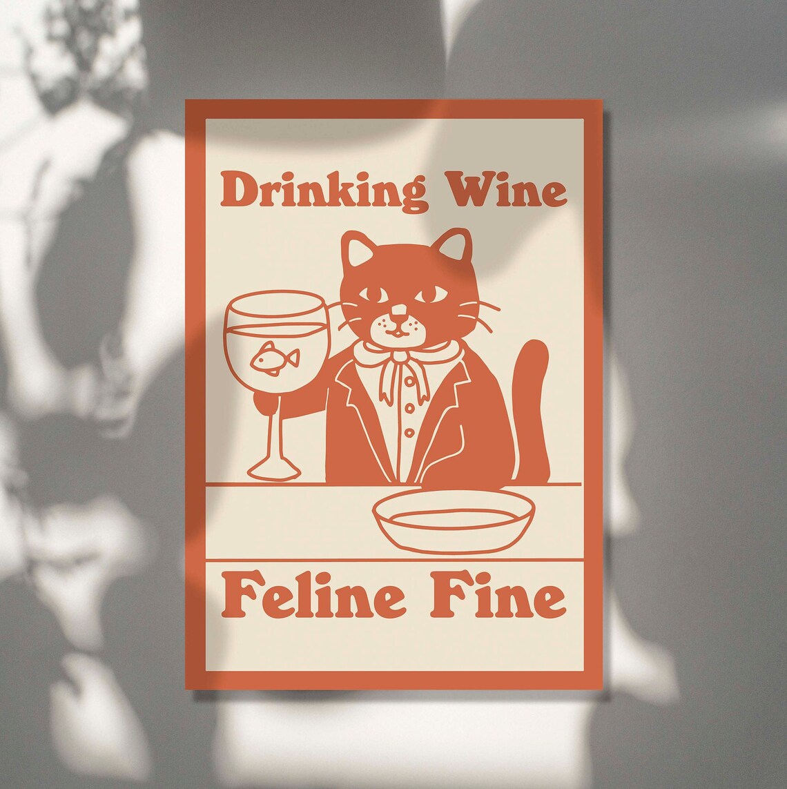 Retro Cat Wine Drink Poster, Kitchen Bar Decor - Image 2