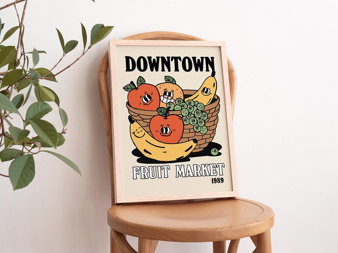 Downtown Fruit Market 1989 Happy Fruits Basket Retro Art Poster - Image 3