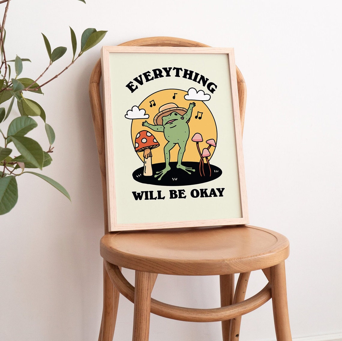 Everything Will Be Okay Dancing Frog Mushrooms Burnt Orange Poster - Image 2