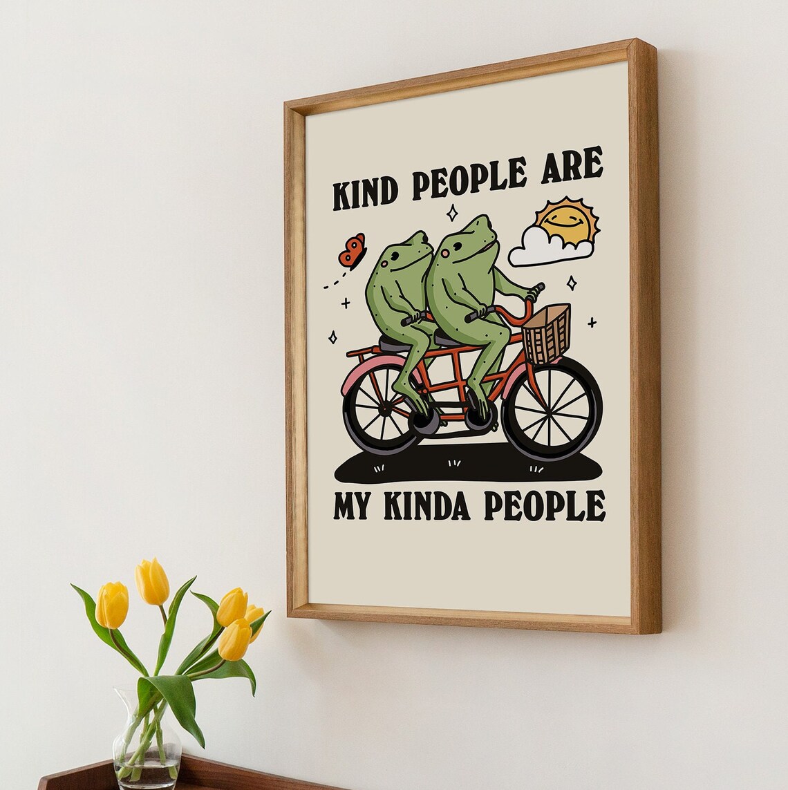 Kind People Are My Kinda People Frog Print Cute Retro Tandem Bike Poster - Image 2