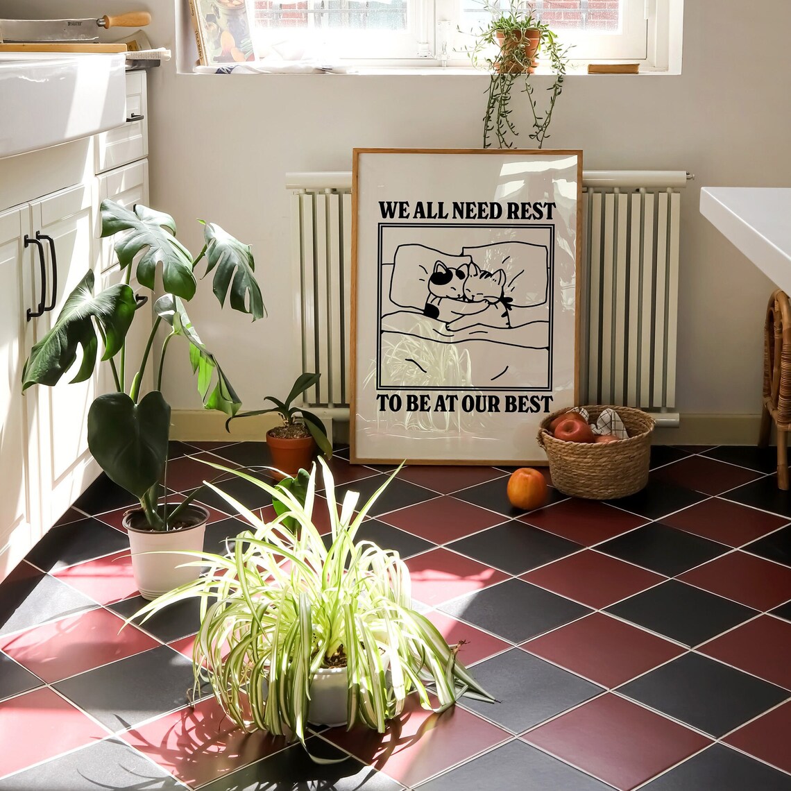 We All Need Rest To Be At Our Best Cat Print Minimalist Cosy Quote Poster - Image 2