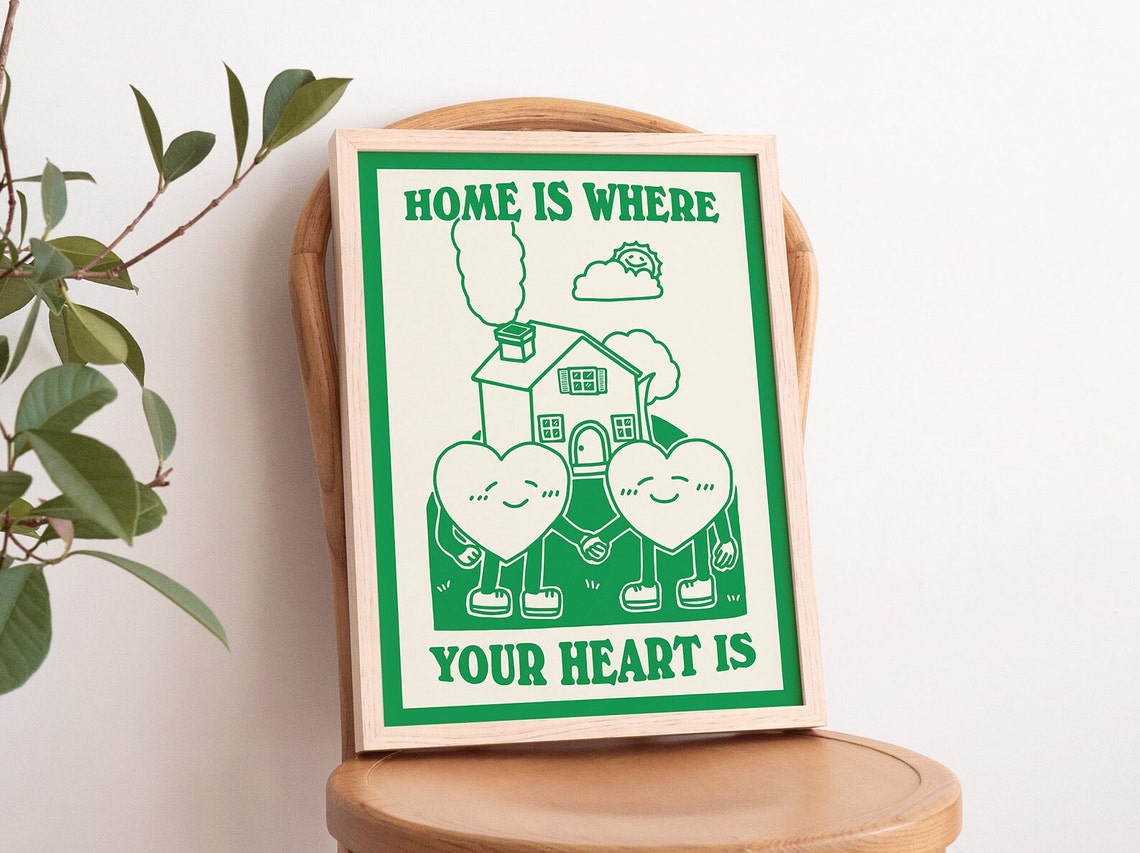 Minimalist Home Print Cute Home Decor Gift Prinatable Poster Retro Aesthetic Prints Love Home Quote Emerald Green - Image 3