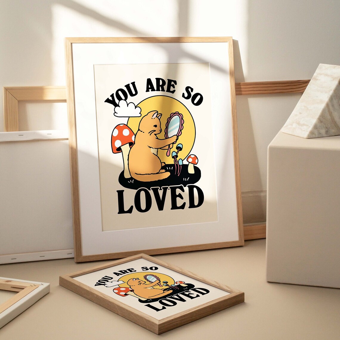 You Are So Loved Cat Poster Retro Self Love Affirmation Y2K Dorm Room Print - Image 2