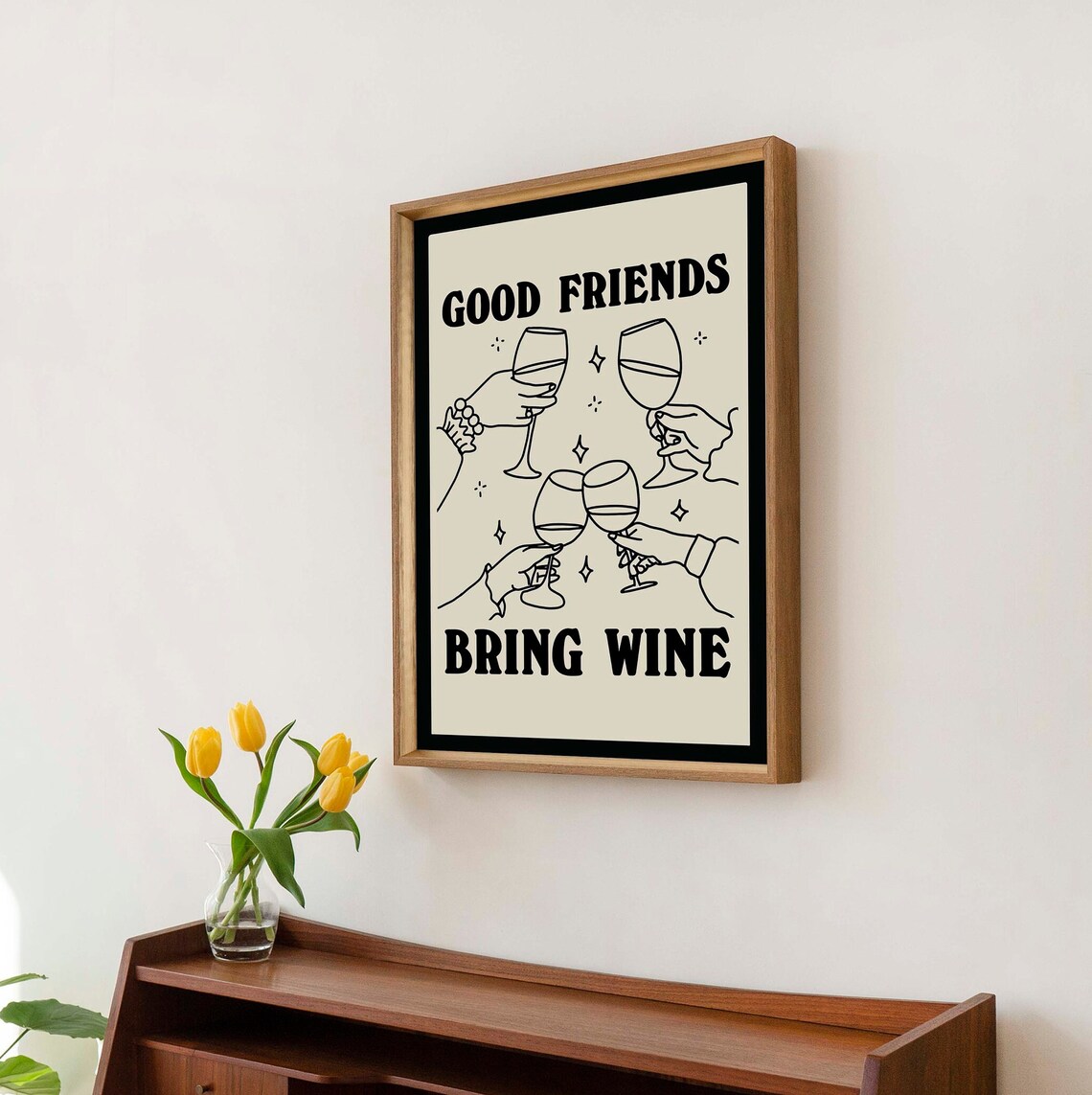 Good Friends Bring Wine Poster Minimalist Kitchen Bar Decor Wine Lover Print - Image 2