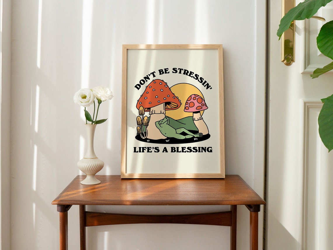 Groovy Frog 70s Print Cute Frog Poster Retro Mushroom Trendy Large Art Colorful Retro Prints - Image 2