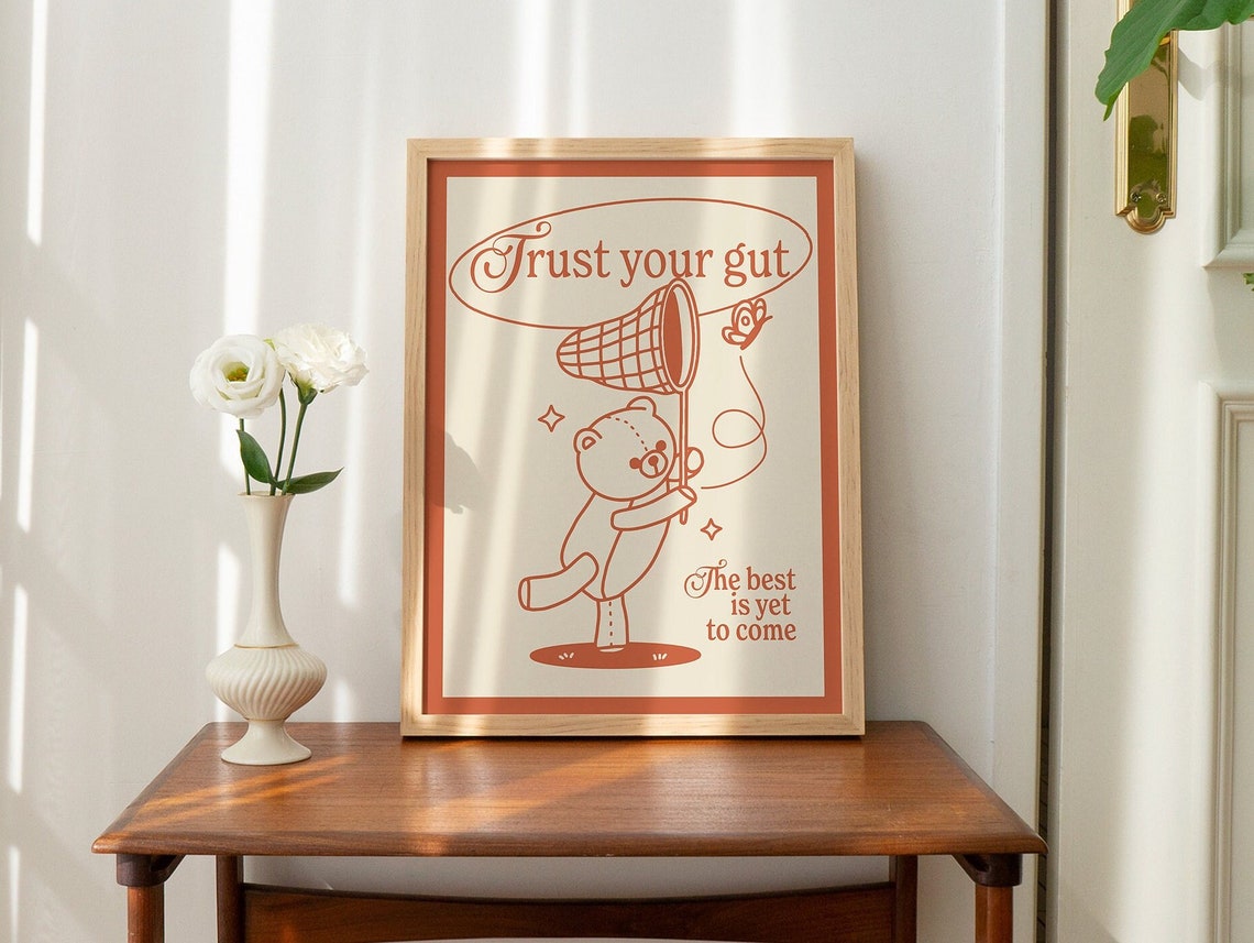 Trust Your Gut Retro Teddy Bear Butterfly Net Motivational Poster - Image 2