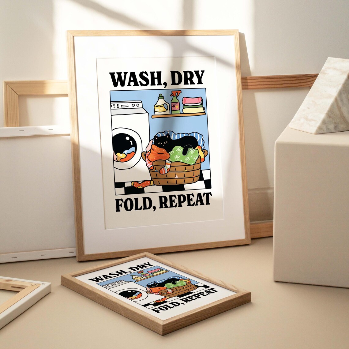 Wash Dry Fold Repeat Cat Poster, Cute Bathroom Decor - Image 2
