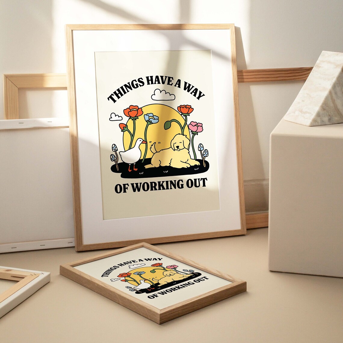 Dog And Goose Retro Positivity Art Print - Image 3